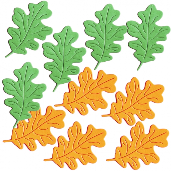 Фигурные вырубки "Листья дуба", зелено-оранжевые, 3х4см, 10 шт.