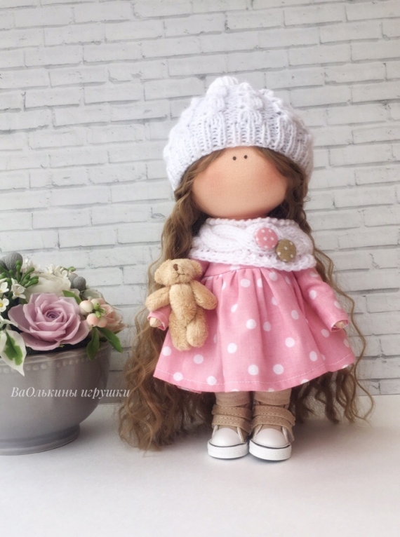 Кукла текстильная "Малышка с мишкой"