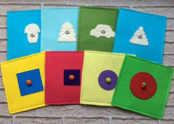 Развивающие тактильные карточки из фетра 3 в 1 "МАМА и малыш", "Кто что ст", "Формы и цвета".