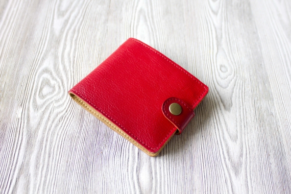 Красный женский кошелек, портмоне из натуральной кожи "Сочная малина"