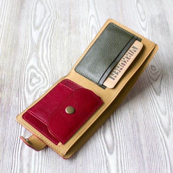Красный женский кошелек, портмоне из натуральной кожи "Тропикана"