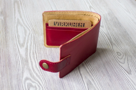 Красный женский кошелек, портмоне из натуральной кожи "Сочная малина"