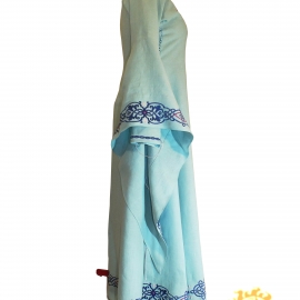 Средневековое льняное платье Морская Царевна; Фэнтези; Вышитое