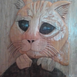 Картина резная "Кот из Шрэка"