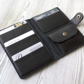 Черное мужское портмоне, для паспорта, карт, банкнот и мелочи "Вояж"